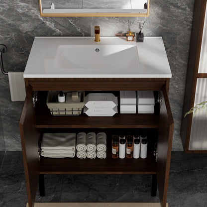 Bathroom Vanity With Ceramic Sink, Floor-Standing Design, Soft-Closing Drawers