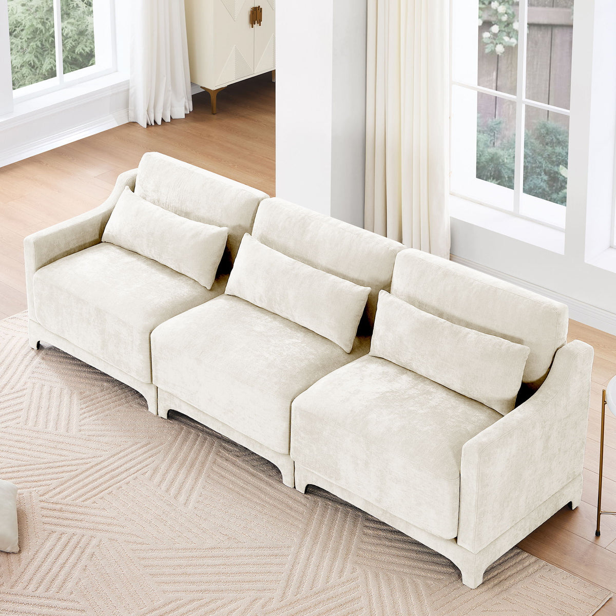 Elegant Sofa With Ergonomic Design And Lumbar Pillows