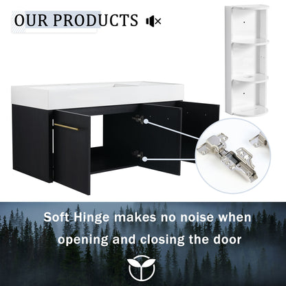 Modern Wall Mounted Bathroom Vanity With Left Sink And Storage Rack