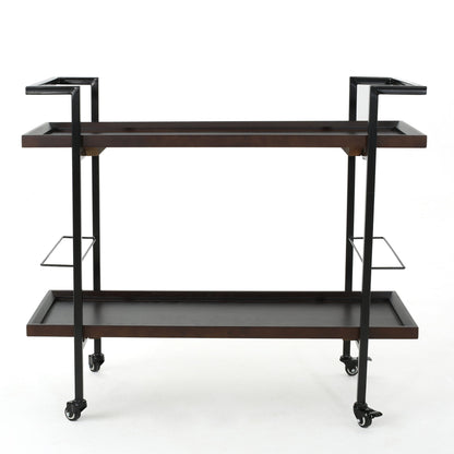 Modern Industrial Bar Cart With Shelving And Casters
