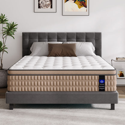 14" Mattress Hotel Collection Hybrid Mattress With Gel Memory Foam & Pocket Springs - Brown / White - King