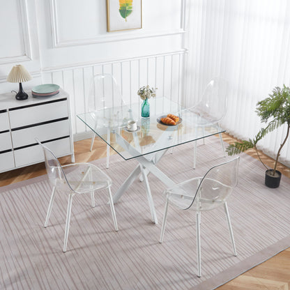 Dining Table With Cross Metal Leg And Tempered Glass, Modern Space Saving Kitchen Table For Living Room Legs, Square Table