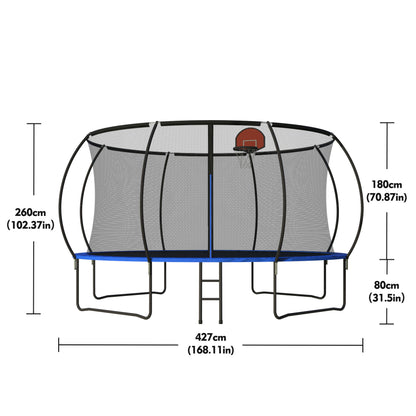 Pumpkin 14 Ft Outdoor Trampoline With Basketball Hoop Enclosure Net Ladder And Metal - Black / Blue
