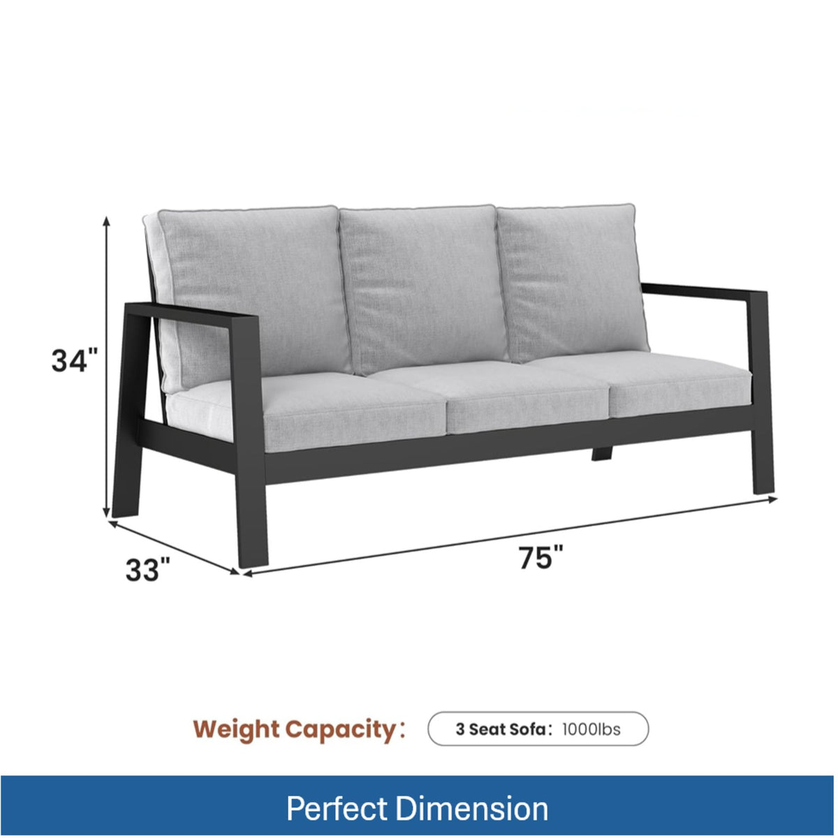 5 Seat Outdoor Patio Furniture Set, Thick Cushions & Coffee Table - Black / Gray