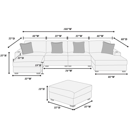 Contemporary Style Modular Sectional Sofa Set With USB, Cup Holder