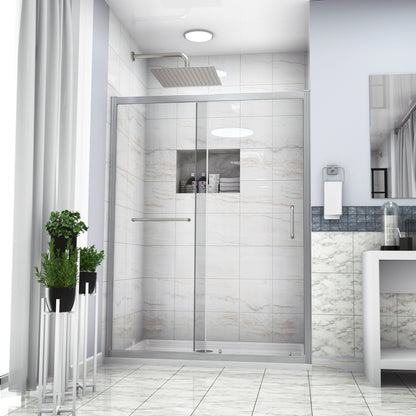 Single Sliding Bypass Shower Enclosure With Tempered Glass And - Brushed Silver