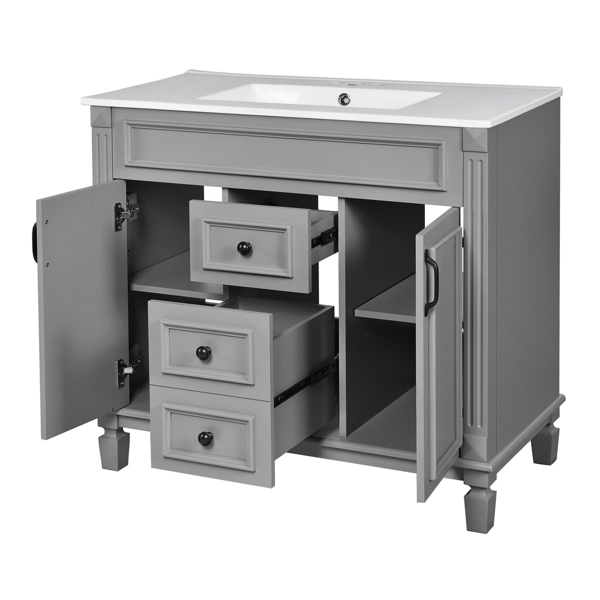 Bathroom Vanity With Top Sink, Cabinet With 2 Soft Closing Doors And Drawers