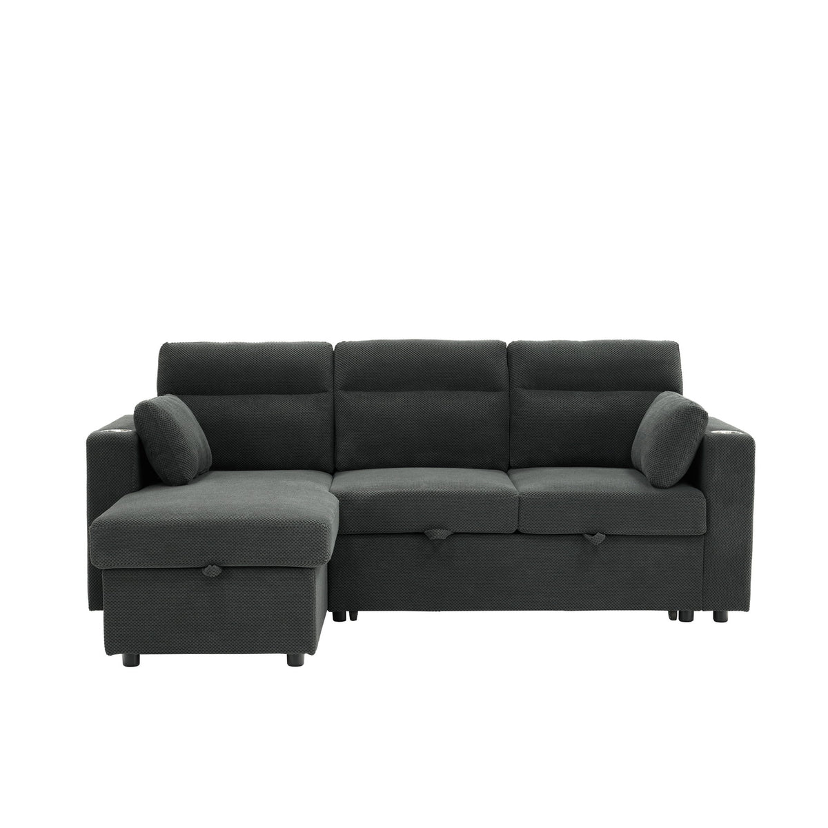 Convertible Sectional Sofa With Storage Chaise, Cup Holders And Pull Out Sleeper