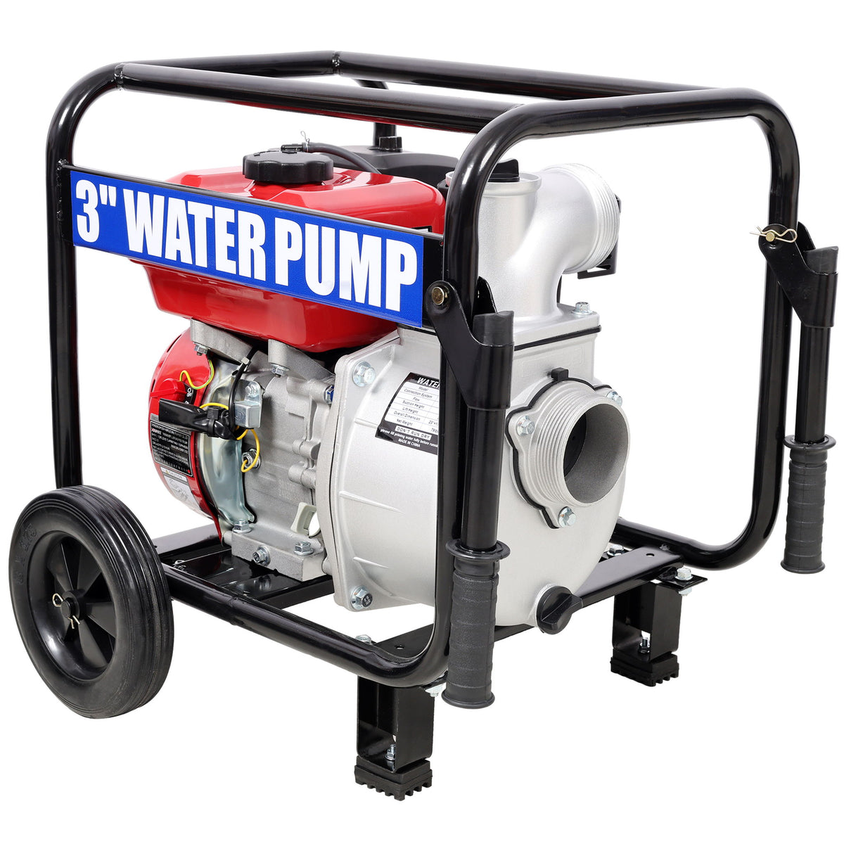 Gas Engine Powered Water Pump 3" Inlet & Outlet 7Hp 212Cc Epa Certified With Wheels And Handle - Black / Red