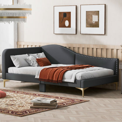 Upholstered Daybed With Headboard And Armrest, Support Legs