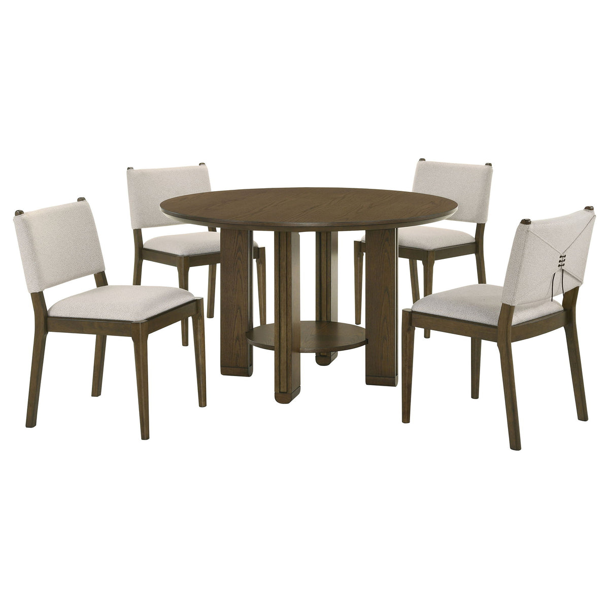 Crispin - 5 Piece Round Dining Table Set With Upholstered Chairs - Brown