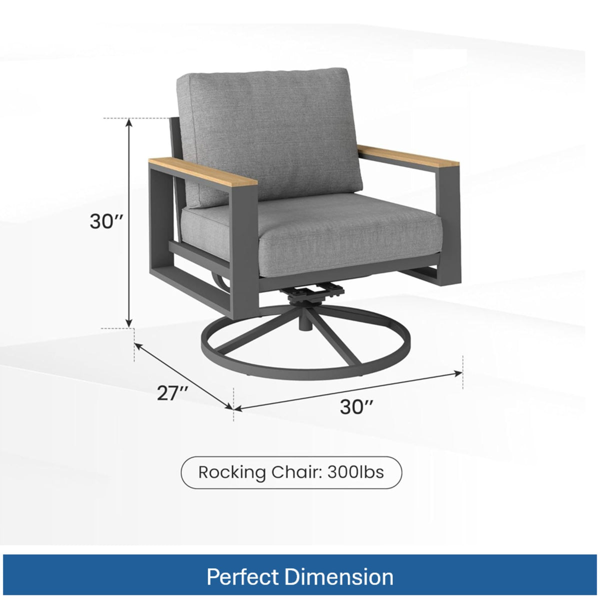 All Weather Swivel Patio Dining Chairs With Cushions - Gray