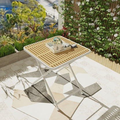 Modern Folding Square Table, Water Proof And Wear Resistant - Apricot / White