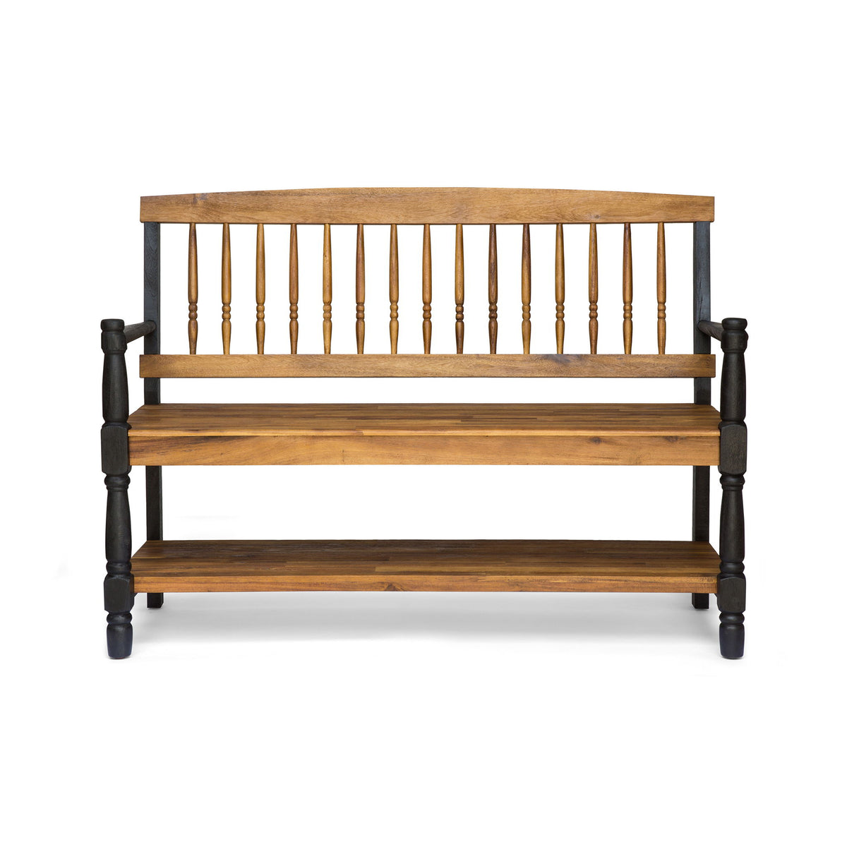 Slatted Bench With Built In Shelf