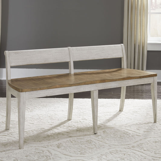 Farmhouse Reimagined - Bench - Antique White / Chestnut Tops