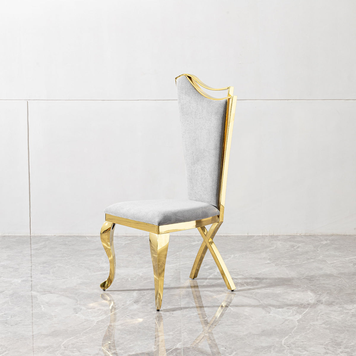Gorgeous Streamlined High Back Fabric Stainless Steel Dining Chair (Set of 2) - Gold