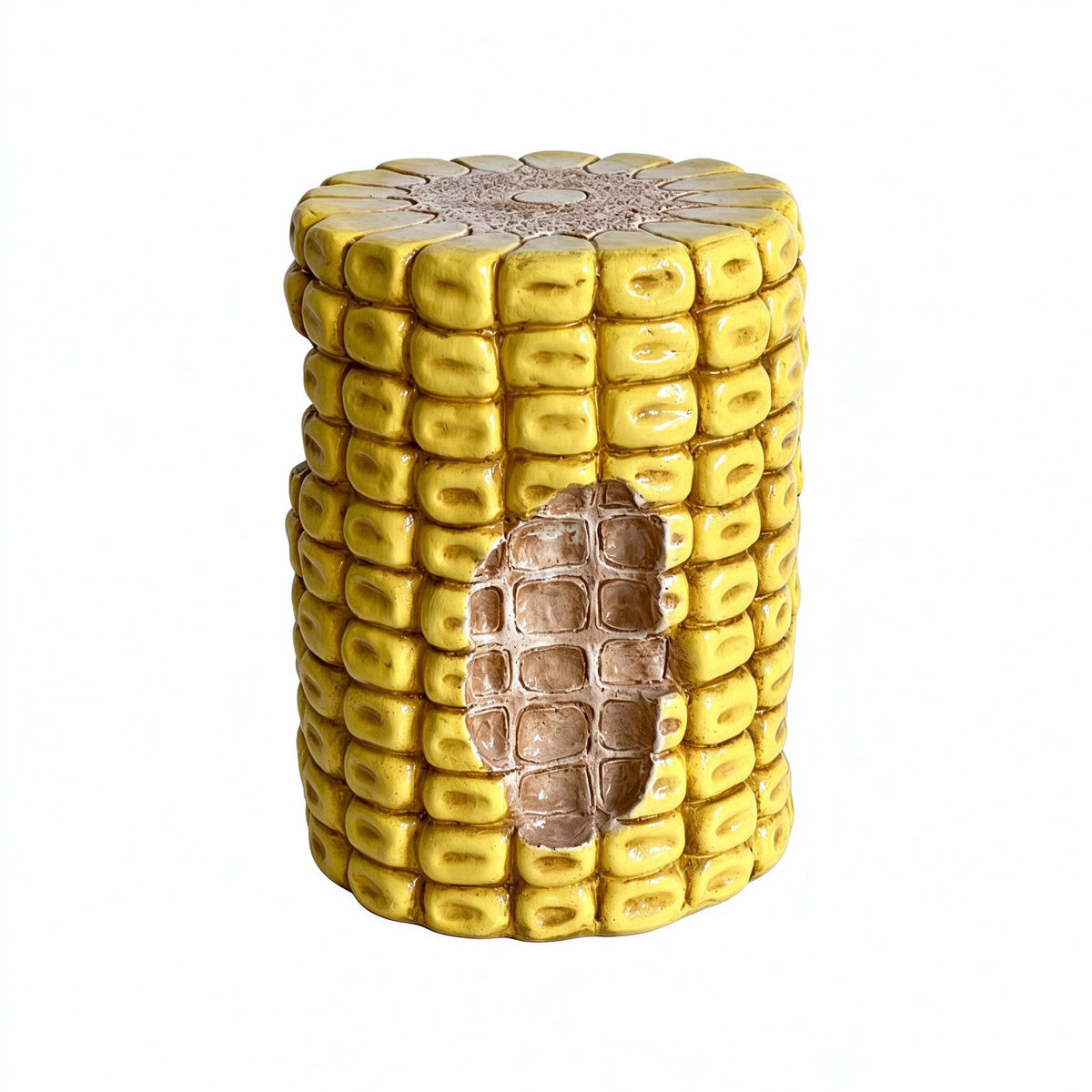 Novelty Corn Cob Stool, Plant Stand With Textured Kernels, For Home & Garden Decor - Yellow