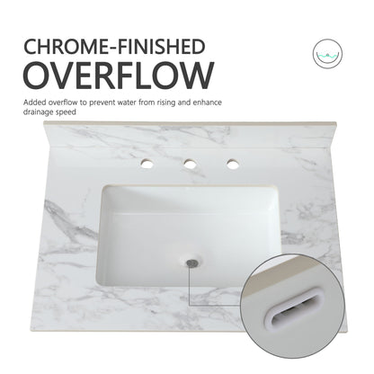 Elegant Sintered Stone Bathroom Vanity Top With Rectangular Undermount Ceramic Sink