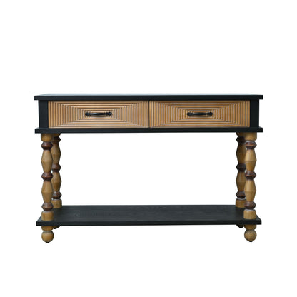 Accent Carved Console Table With Open Shelf And 2 Drawers Living Room - Black / Natural Wood Wash