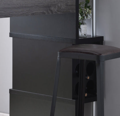 Home Bar Table With Wine Glass Compartment And Three Shelves - Gray