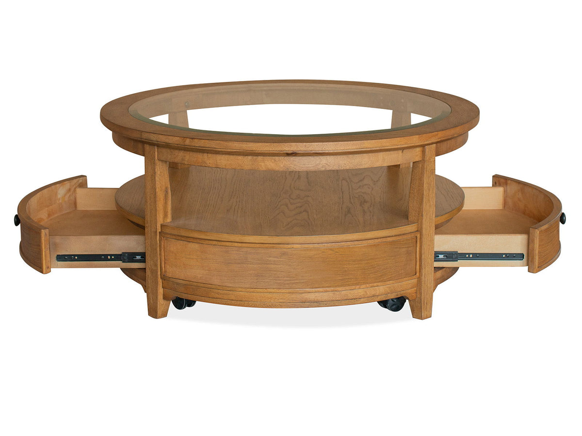Durant - Round Cocktail Table With Casters - Honey Brown