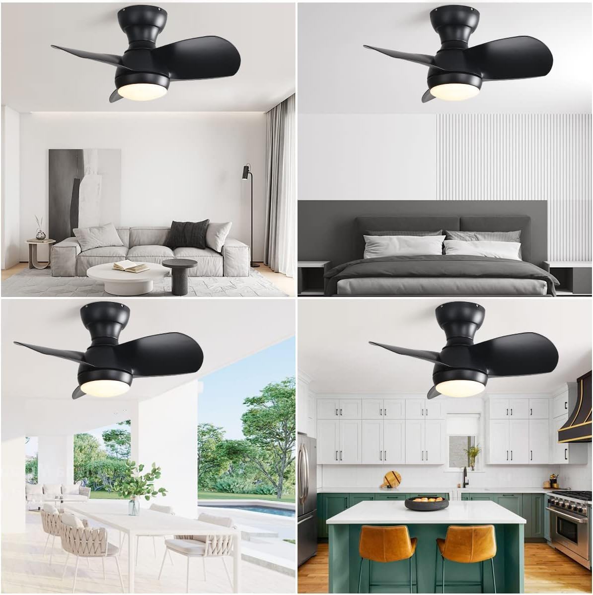 23" Bedroom Ceiling Fan With 3 Color Dimmable 3 ABS Blades Remote Control Dc Motor With 18W Led Light