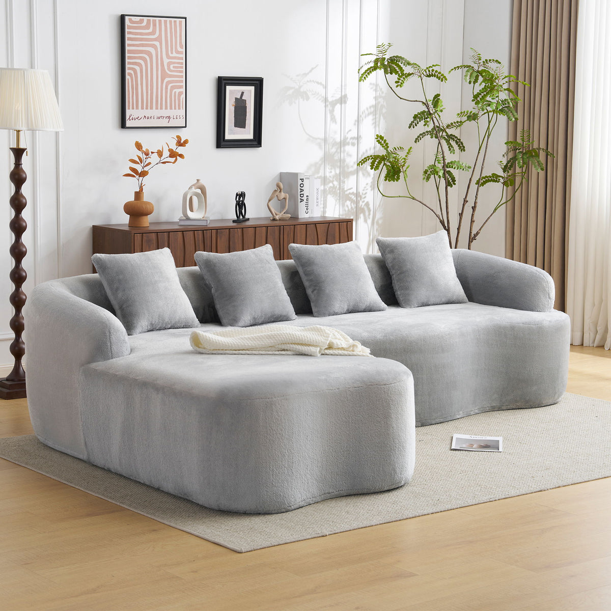 Modular L-Shape Sectional Sofa With Curved Chaise