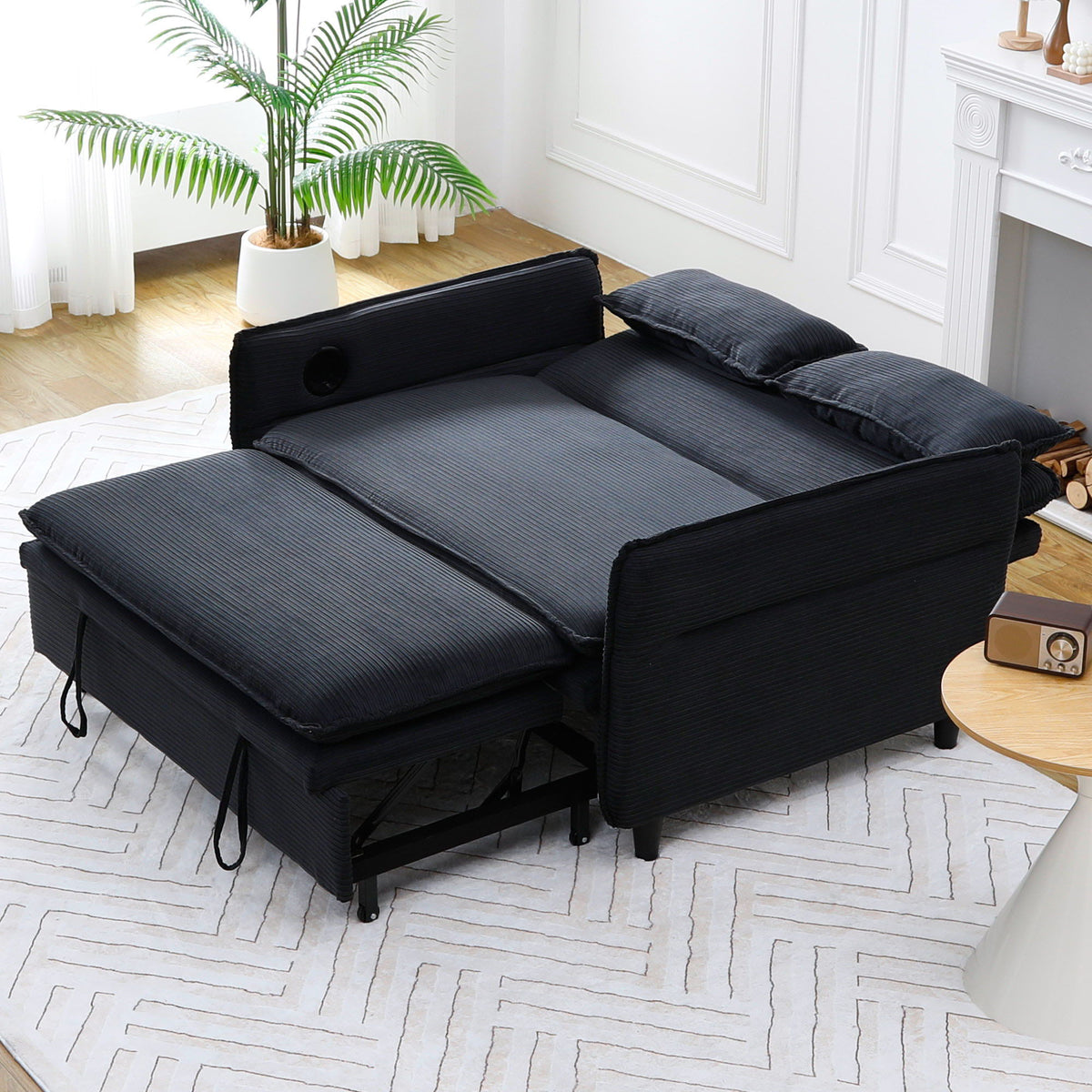 Modern Fabric Multi-Functional Sofa Bed With Adjustable Armrests And Backrests