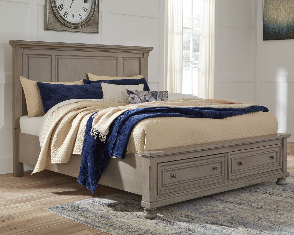 Lettner - King Panel Storage Bed - Light Gray