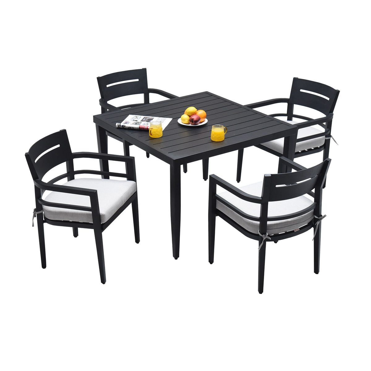 Outdoor Modern Dining Set, Chairs Sunbrella Cushioned And Dining Table With Umbrella Hole