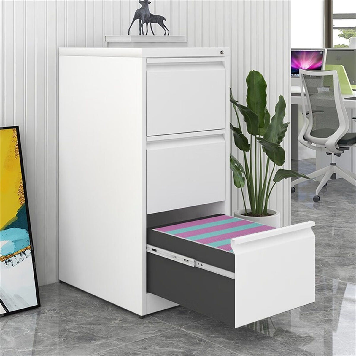 Durable Metal 3 Drawer File Cabinet With Lock For Office Storage