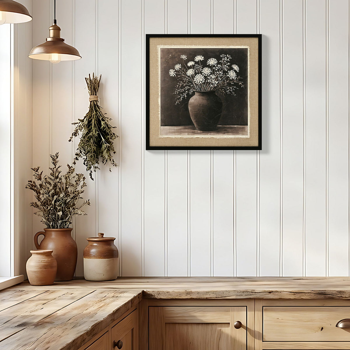 Artistic Path Abstract Flower Bouquet Wall Art - Ancient White