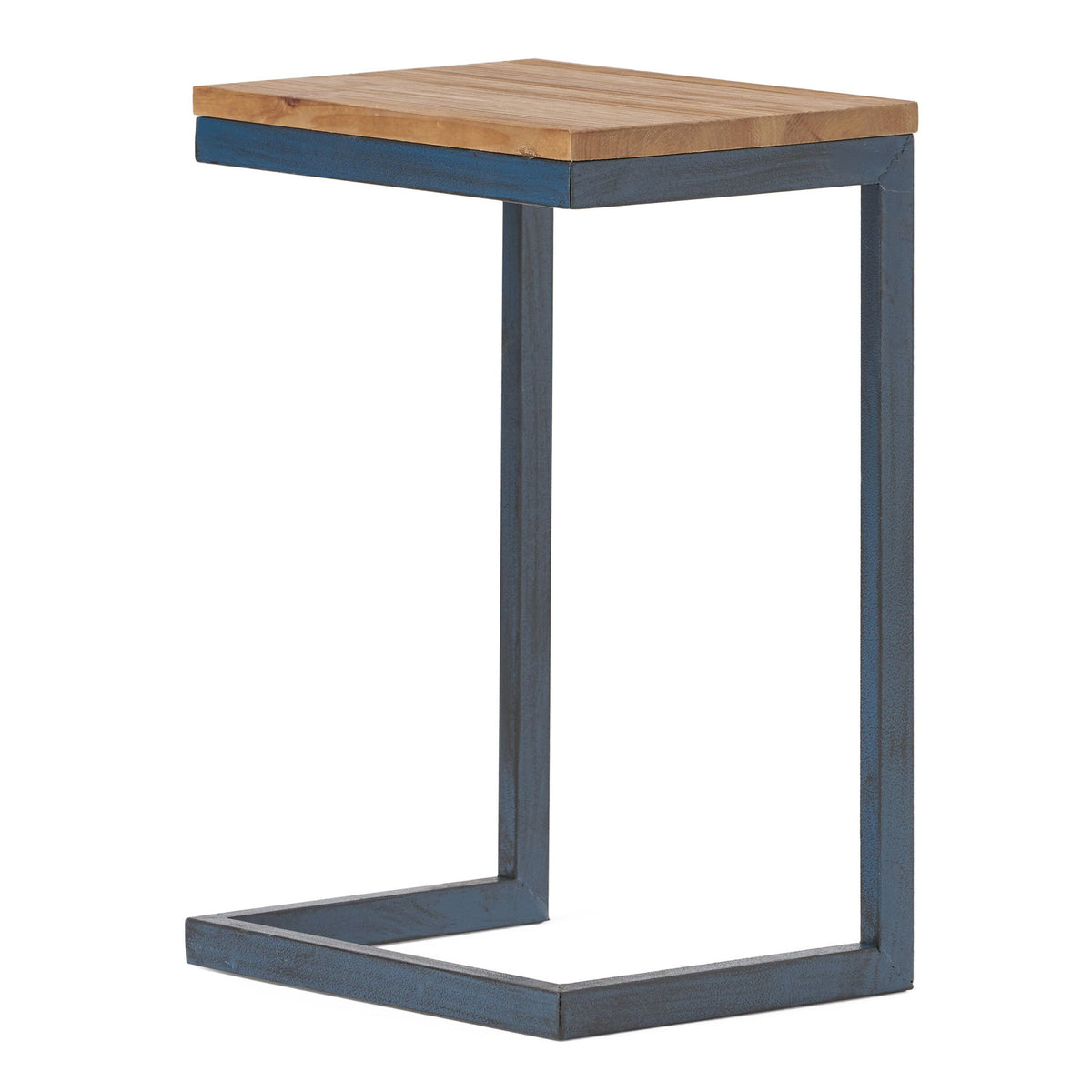C Shaped End Table With Iron Base And Fir Wood To