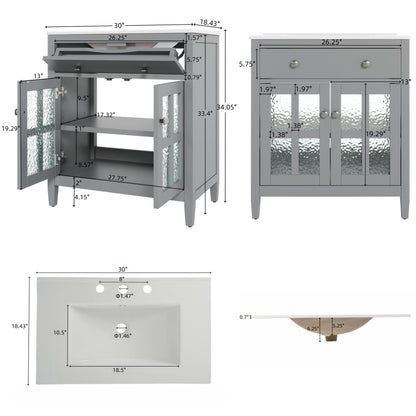 Bathroom Vanity With Ceramic Sink, Adjustable Shelf & Tip Out Tray