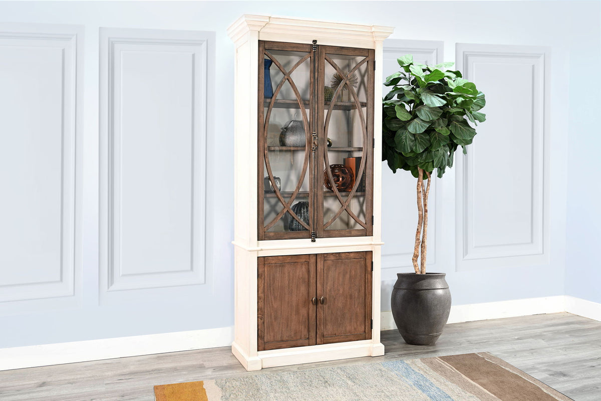 Two-Tone Display Cabinet With Glass Doors - Buckskin / Marble White