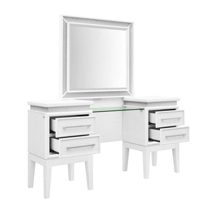 Reflections - Vanity Desk - Pearl White & Rhinestone