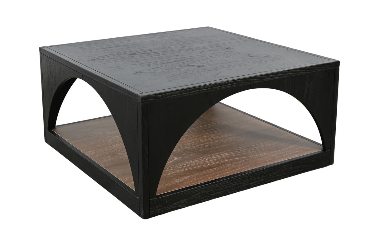 Modern Wood Coffee Table With Arched Open Shelf Design And Casters - Umbra / Oak Grove