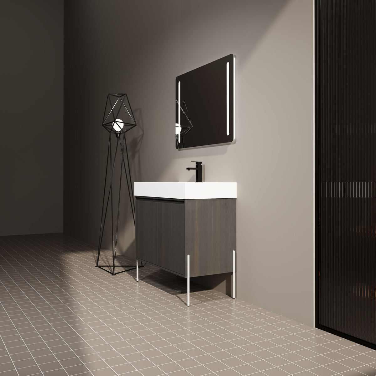 Freestanding Bathroom Vanity With Resin Sink And Storage Cabinet