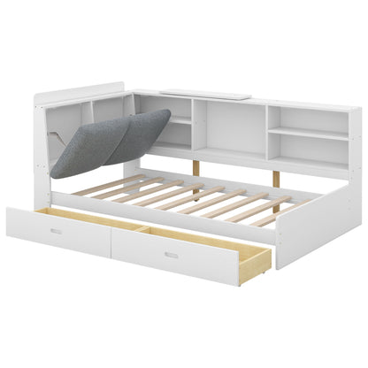 Platform Bed With Storage Headboard, Shelves And 2 Drawers