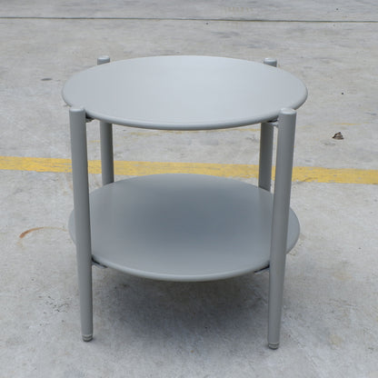 Round Outdoor Coffee Table With Shelf For Garden - Gray