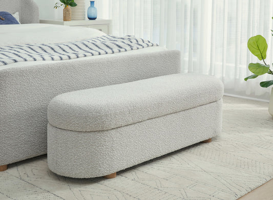 Virgil Kiki - Upholstered Hinged Storage Bench - Cotton Ball Boucle (2026)