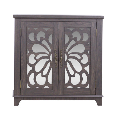 Elegant Sideboard With 2 Acrylic Mirrored Doors, Adjustable Shelf Storage