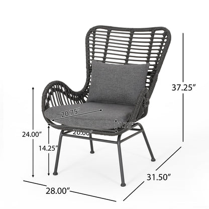 Modern Aesthetic Outdoor Rattan Accent Chair With Metal Legs