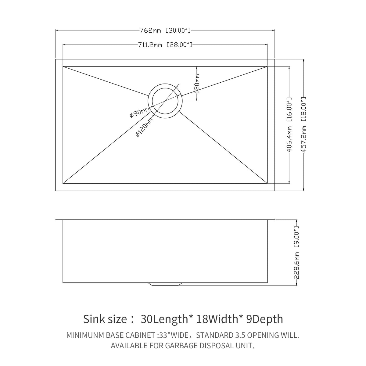 Modern Undermount Stainless Steel Kitchen Sink 16 Gauge, Deep Single Bowl