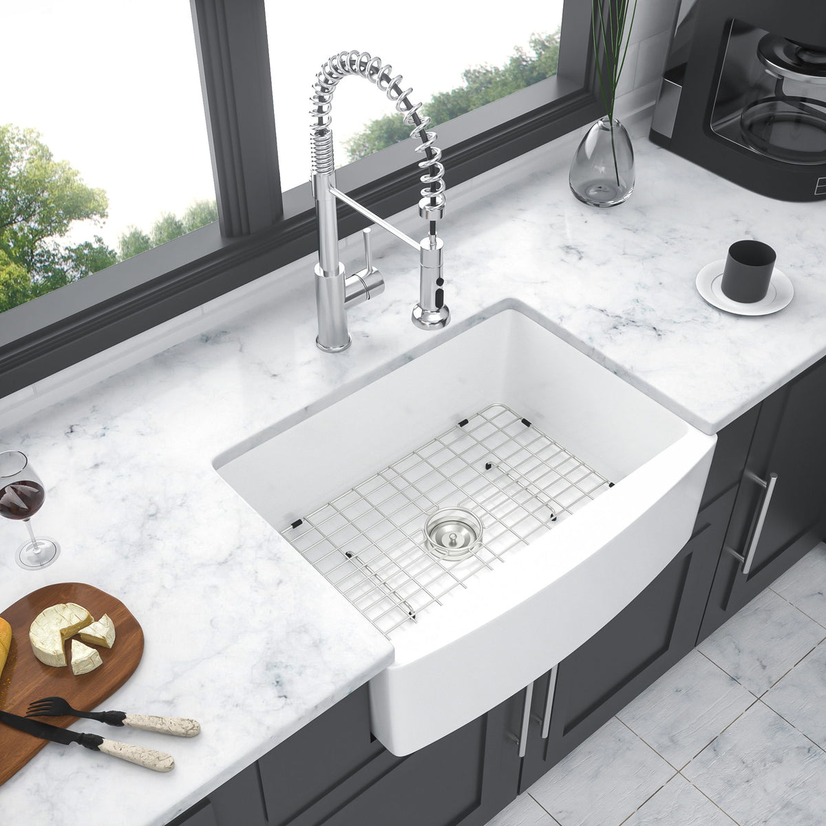 Farmhouse Sink, Apron Front Single Bowl With Arch Edge Design