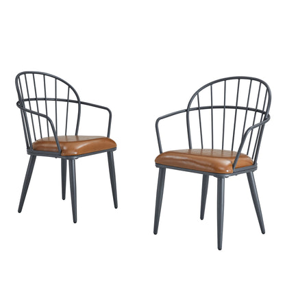 Industrial Inspired Upholstered Dining Chair Set With Metal Legs (Set of 2) - Brown