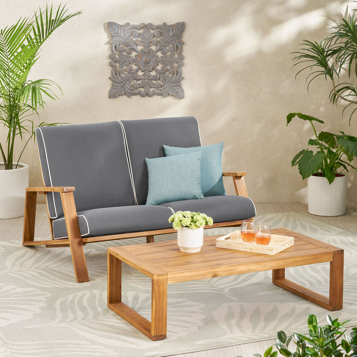 Paloma - Contemporary Loveseat And Coffee Table Set With Weather Resistant Cushions