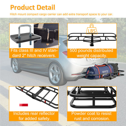 Heavy Duty Alloy Steel Cargo Basket With 500 Lbs Load Capacity In For Cars, Suvs, Trucks, And Trailers - Black