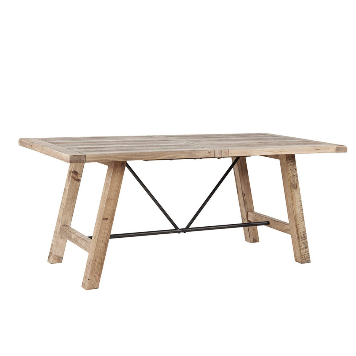 Rustic Dining Table With Metal Support - Natural