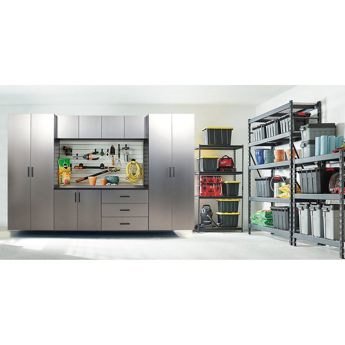 Astro Series - Wall Mounted Storage Cabinet With Soft Closing Drawers - Metallic Gray